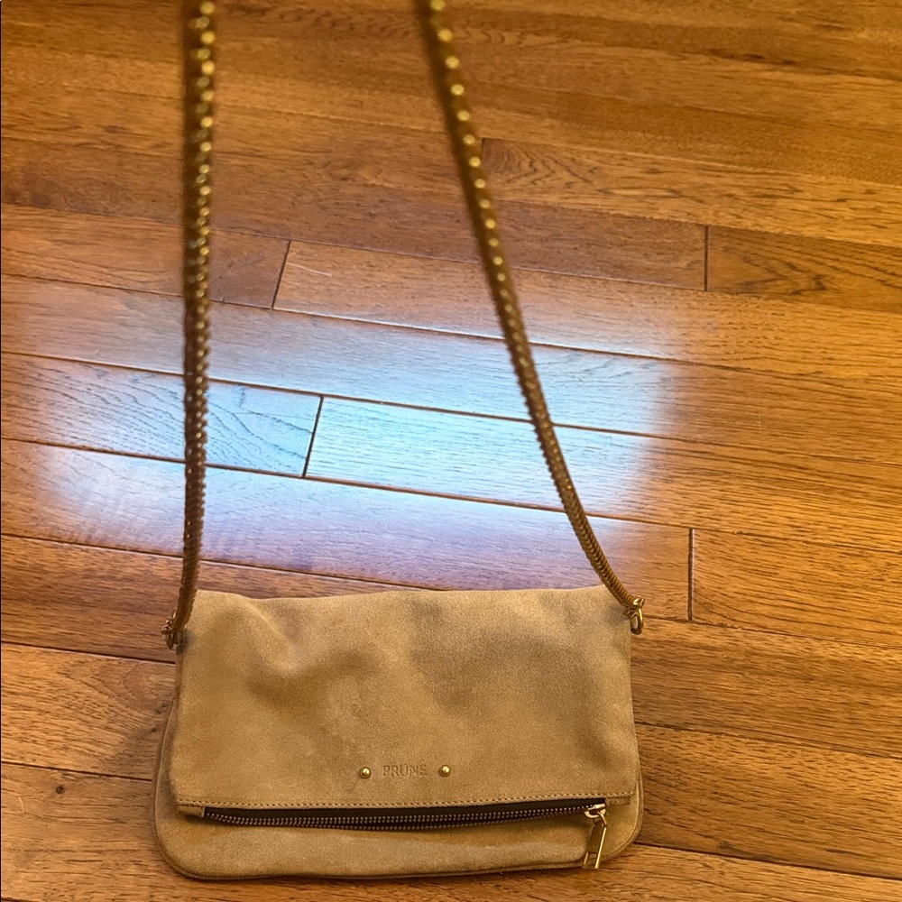 Prune Tan Suede Crossbody Bag with Gold Chain - Picture 10 of 16